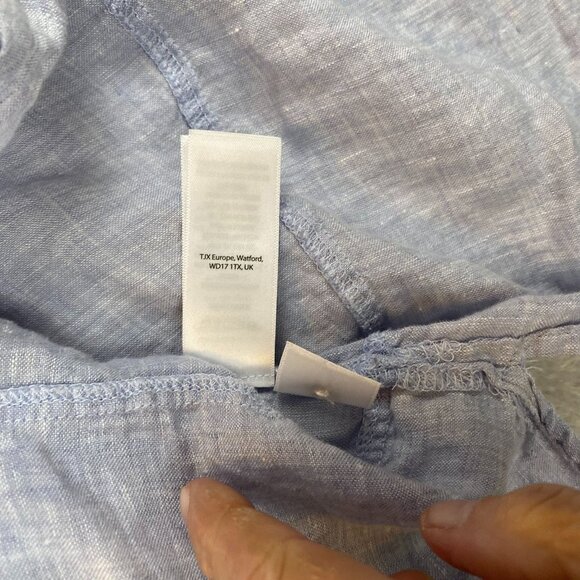 Tahari Womens Shirt US 2X EU 48/50 100% Linen Blue Button-Front Collared Tunic - Picture 6 of 10